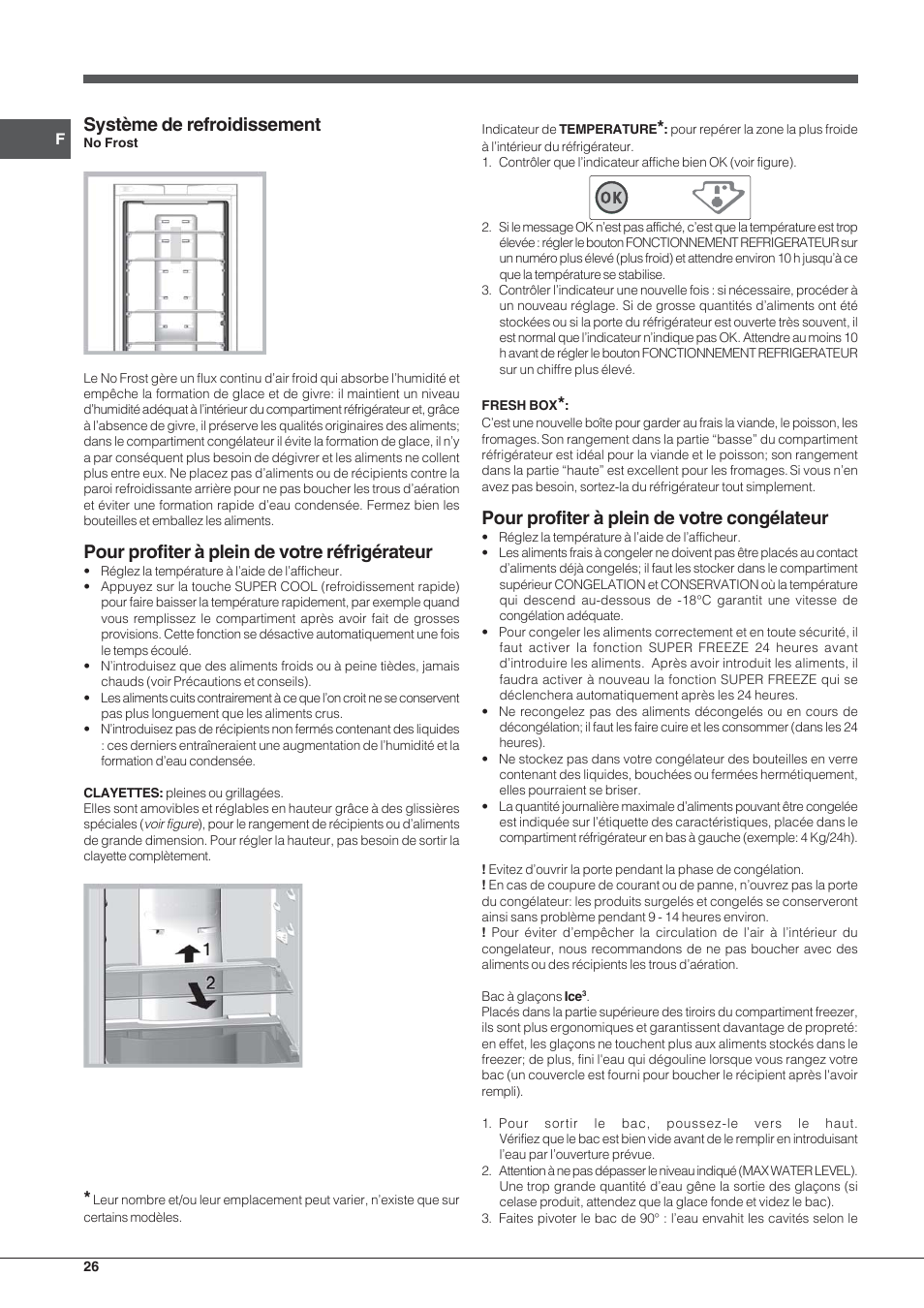 Système de refroidissement, Pour profiter à plein de votre réfrigérateur, Pour profiter à plein de votre congélateur | Indesit PBAA 33 F D User Manual | Page 26 / 52