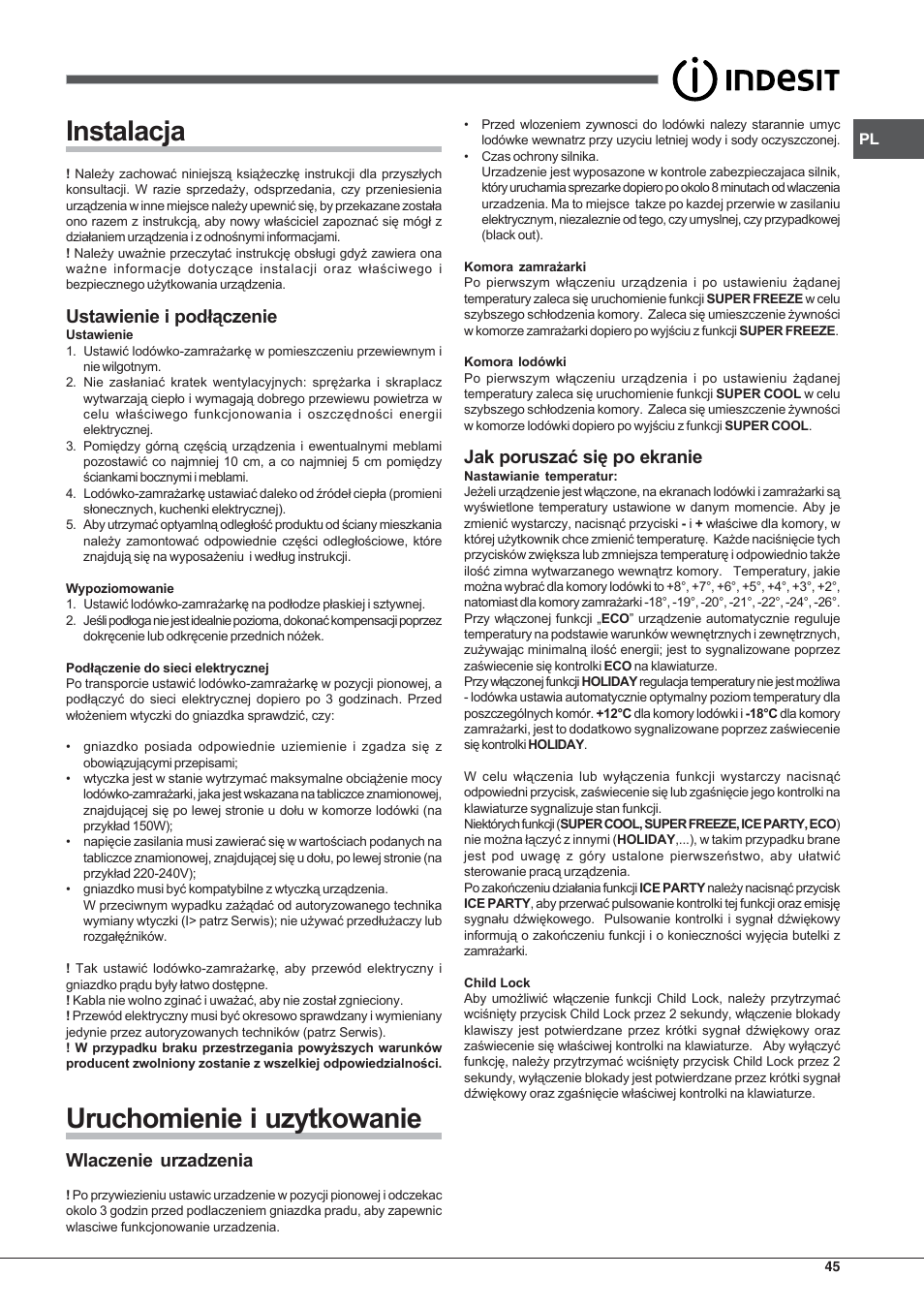 Indesit PBAA 33 F D User Manual | Page 45 / 52