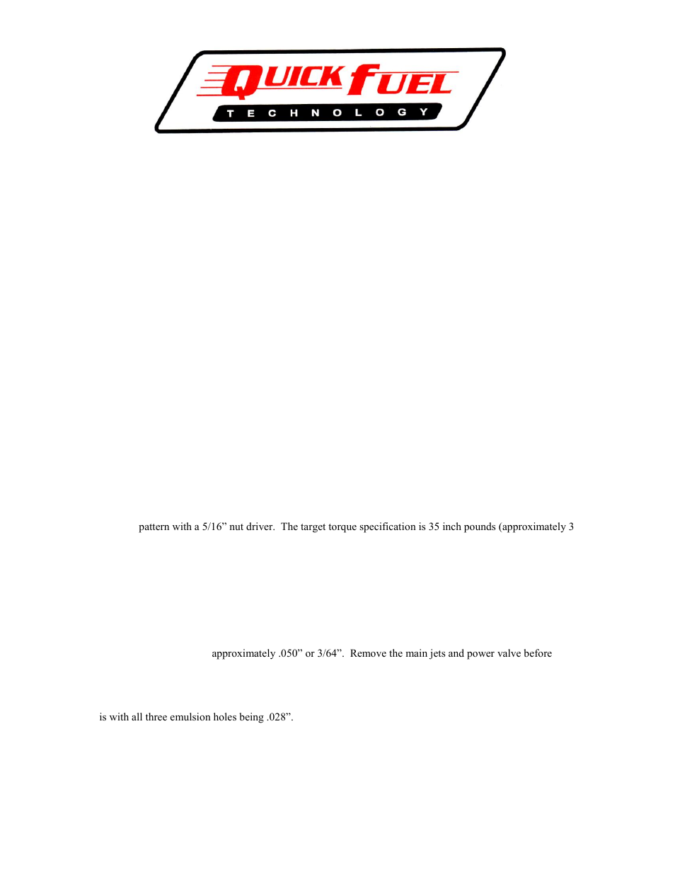 Quick Fuel Technology 34-66 / 34-111 Billet Secondary Metering Block Conversion Kit User Manual | 1 page