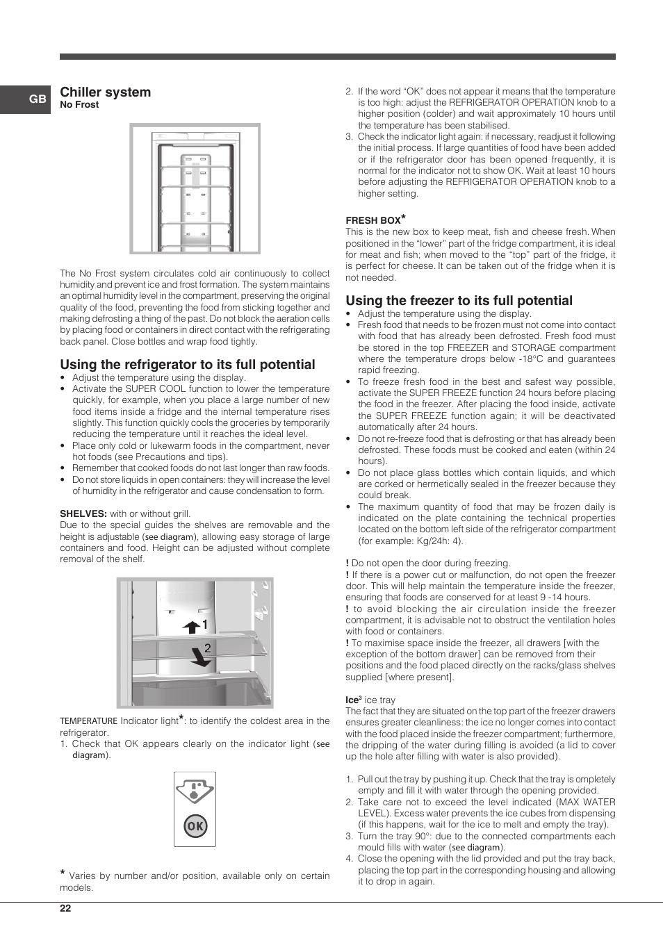 Chiller system, Using the refrigerator to its full potential, Using the freezer to its full potential | Indesit PBAA 33 F X D User Manual | Page 22 / 52