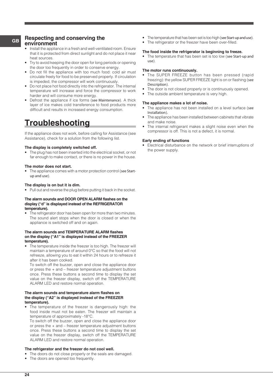 Troubleshooting, Respecting and conserving the environment | Indesit PBAA 33 F X D User Manual | Page 24 / 52