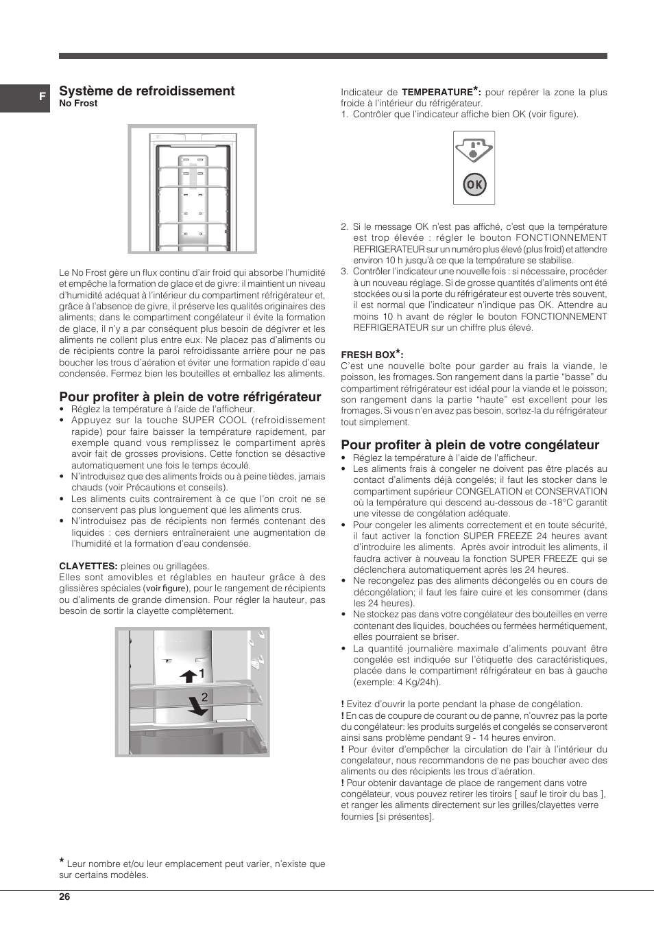 Système de refroidissement, Pour profiter à plein de votre réfrigérateur, Pour profiter à plein de votre congélateur | Indesit PBAA 33 F X D User Manual | Page 26 / 52