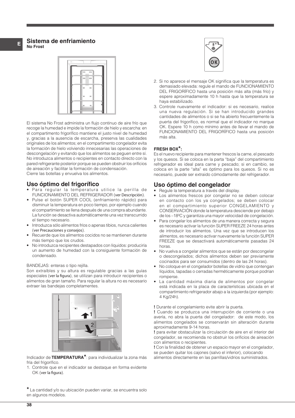 Sistema de enfriamiento, Uso óptimo del frigorífico, Uso óptimo del congelador | Indesit PBAA 33 F X D User Manual | Page 38 / 52