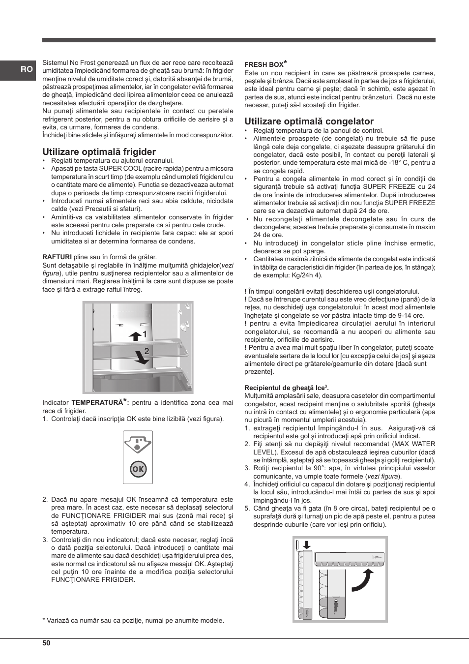 Utilizare optimală frigider, Utilizare optimală congelator | Indesit PBAA 33 F X D User Manual | Page 50 / 52