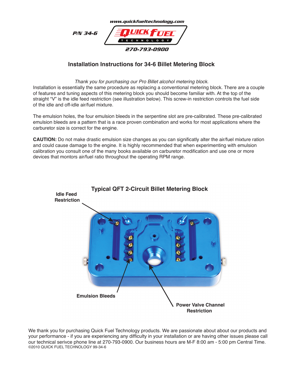 Quick Fuel Technology 34-6 Billet Metering Block User Manual | 1 page