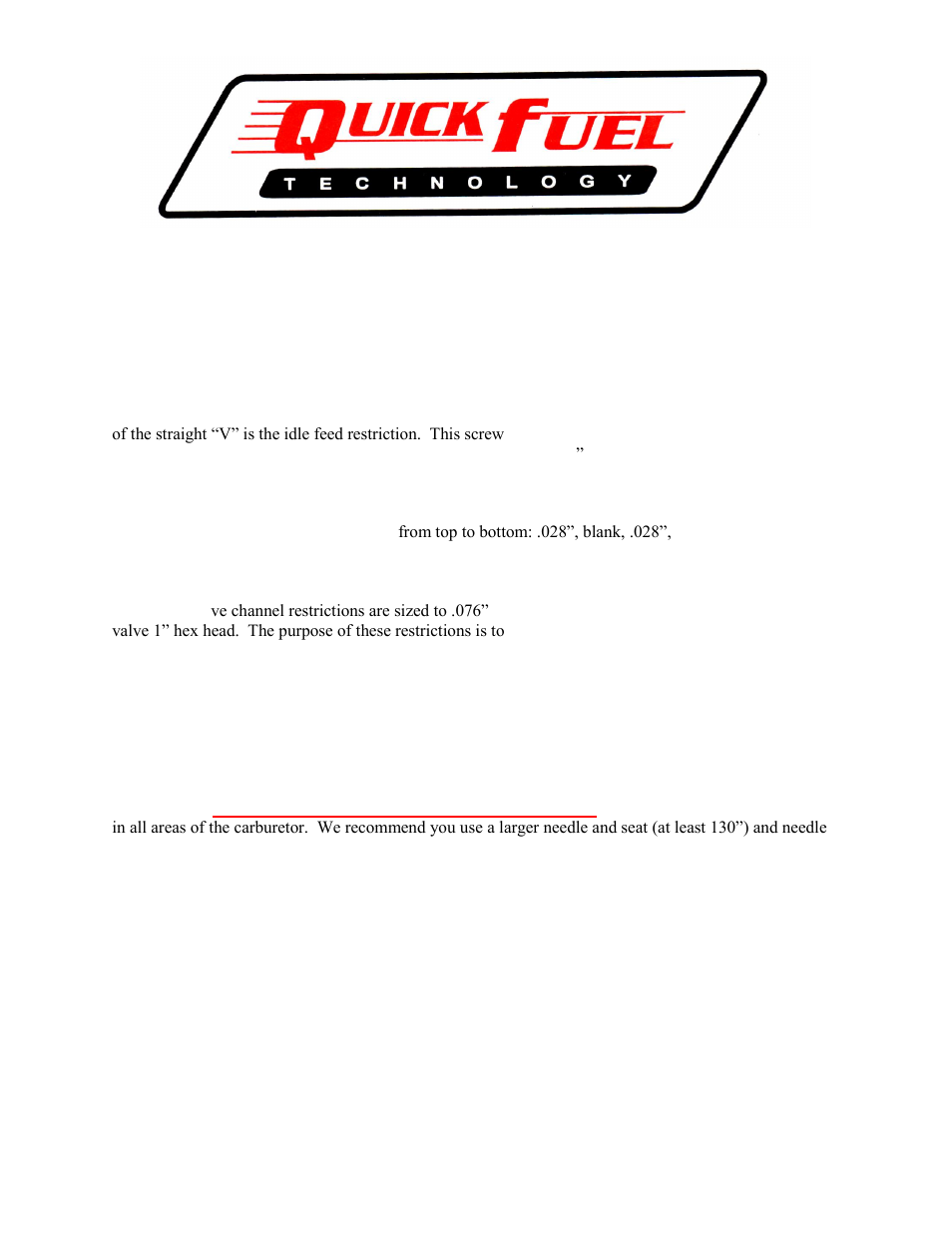 Quick Fuel Technology 34-106 Billet Metering Block Conversion Kit for E-85 Fuel User Manual | 1 page