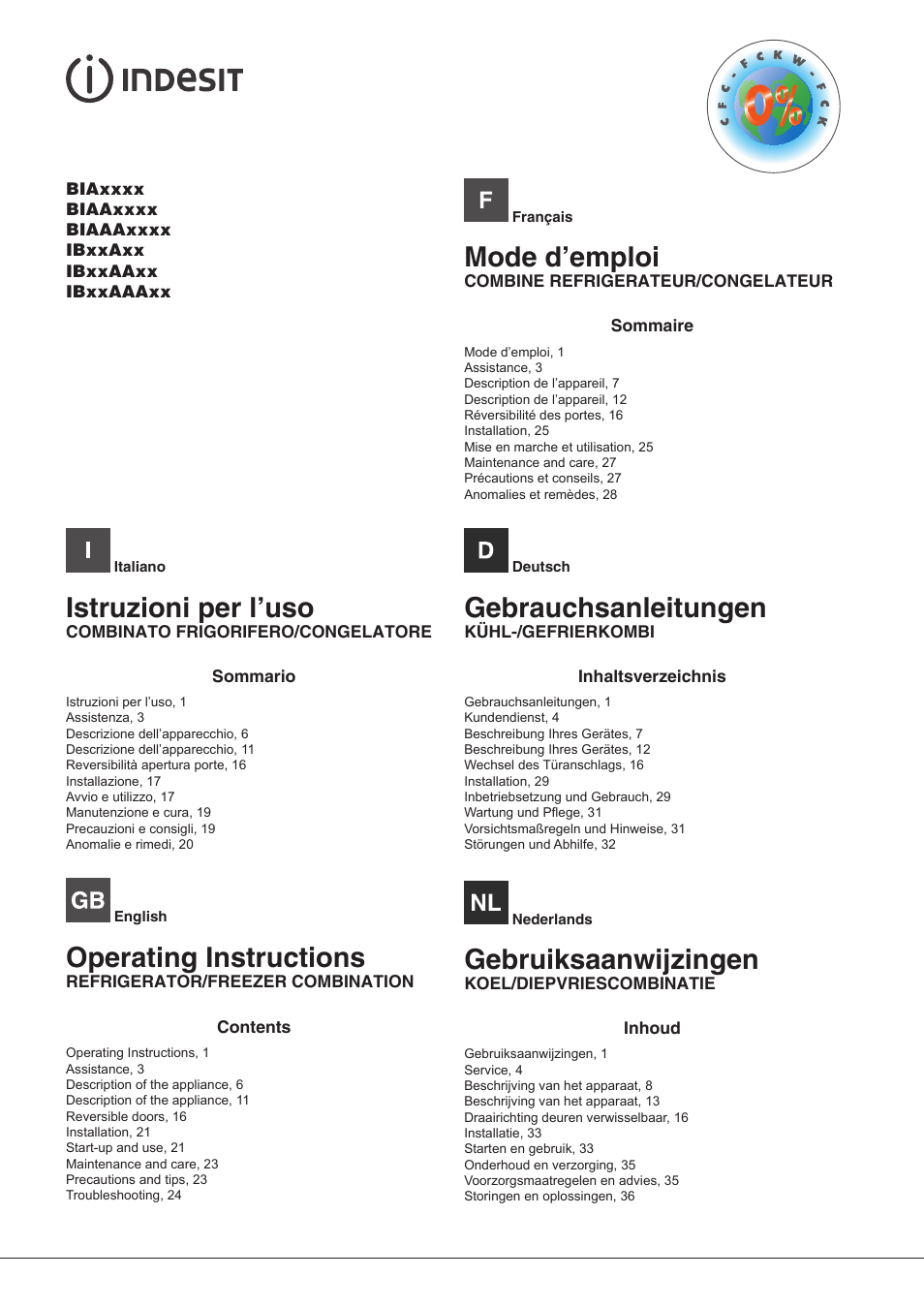 Indesit BIAA 33 F X H D User Manual | 52 pages