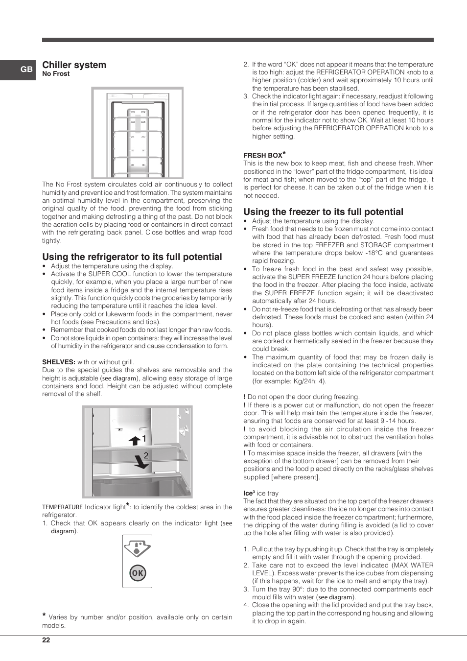 Chiller system, Using the refrigerator to its full potential, Using the freezer to its full potential | Indesit BIAA 33 F X H D User Manual | Page 22 / 52