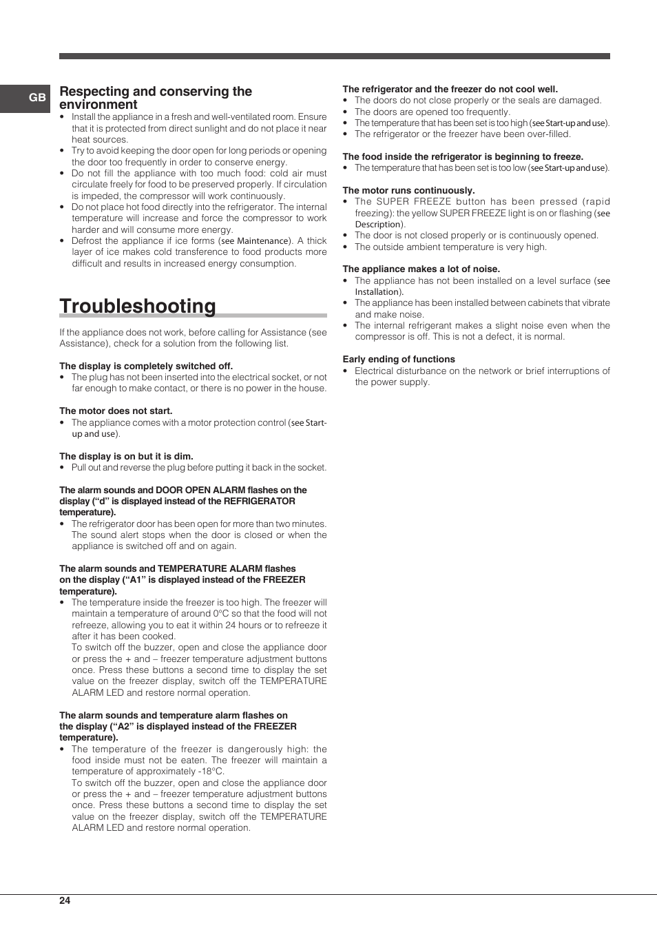 Troubleshooting, Respecting and conserving the environment | Indesit BIAA 33 F X H D User Manual | Page 24 / 52