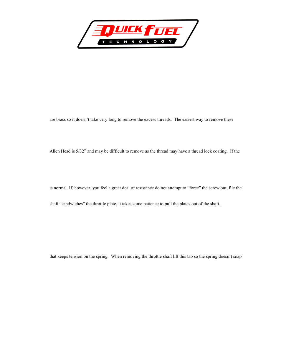 Quick Fuel Technology 4500 Shaft Kits User Manual | 2 pages