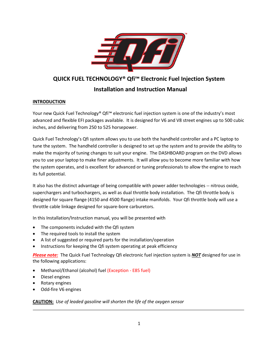 Quick Fuel Technology Qfi Electronic Fuel Injection System User Manual | 31 pages