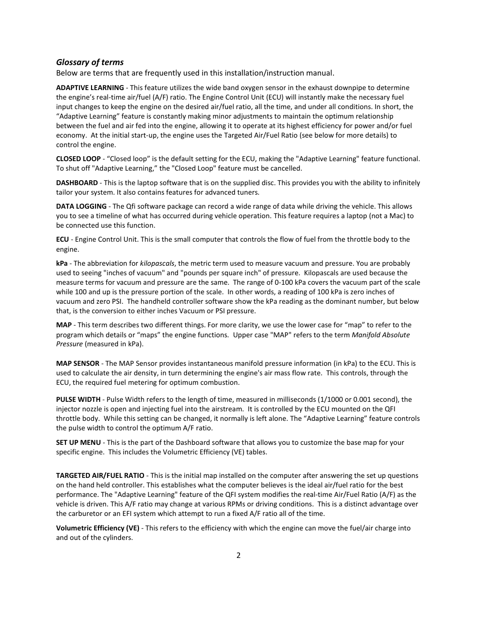 Quick Fuel Technology Qfi Electronic Fuel Injection System User Manual | Page 2 / 31