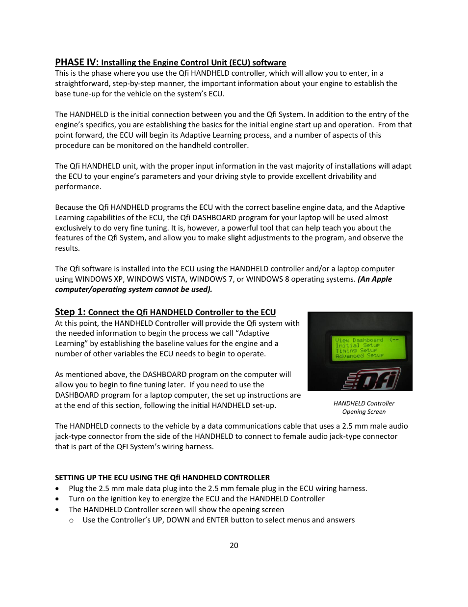 Phase iv, Step 1 | Quick Fuel Technology Qfi Electronic Fuel Injection System User Manual | Page 20 / 31
