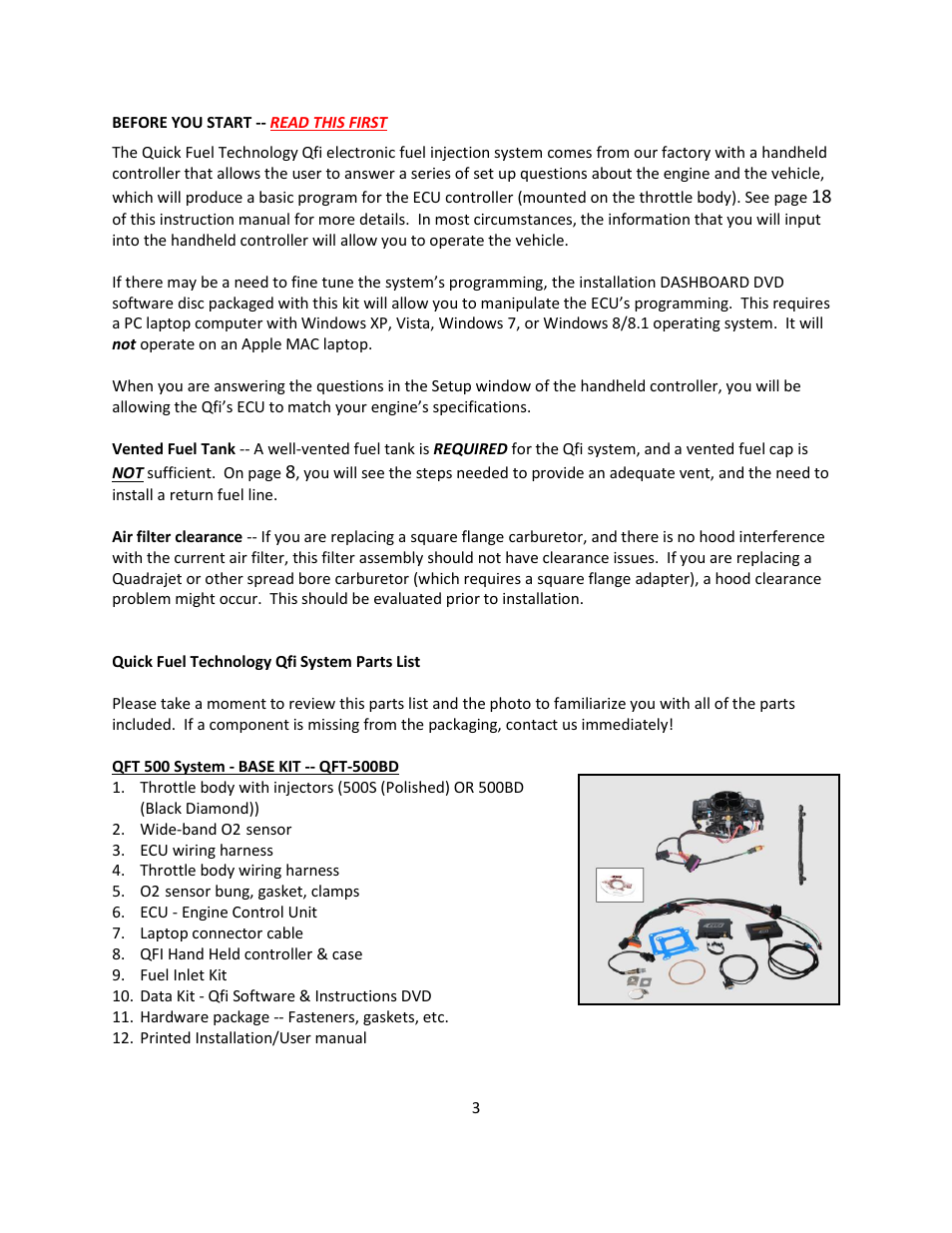 Quick Fuel Technology Qfi Electronic Fuel Injection System User Manual | Page 3 / 31