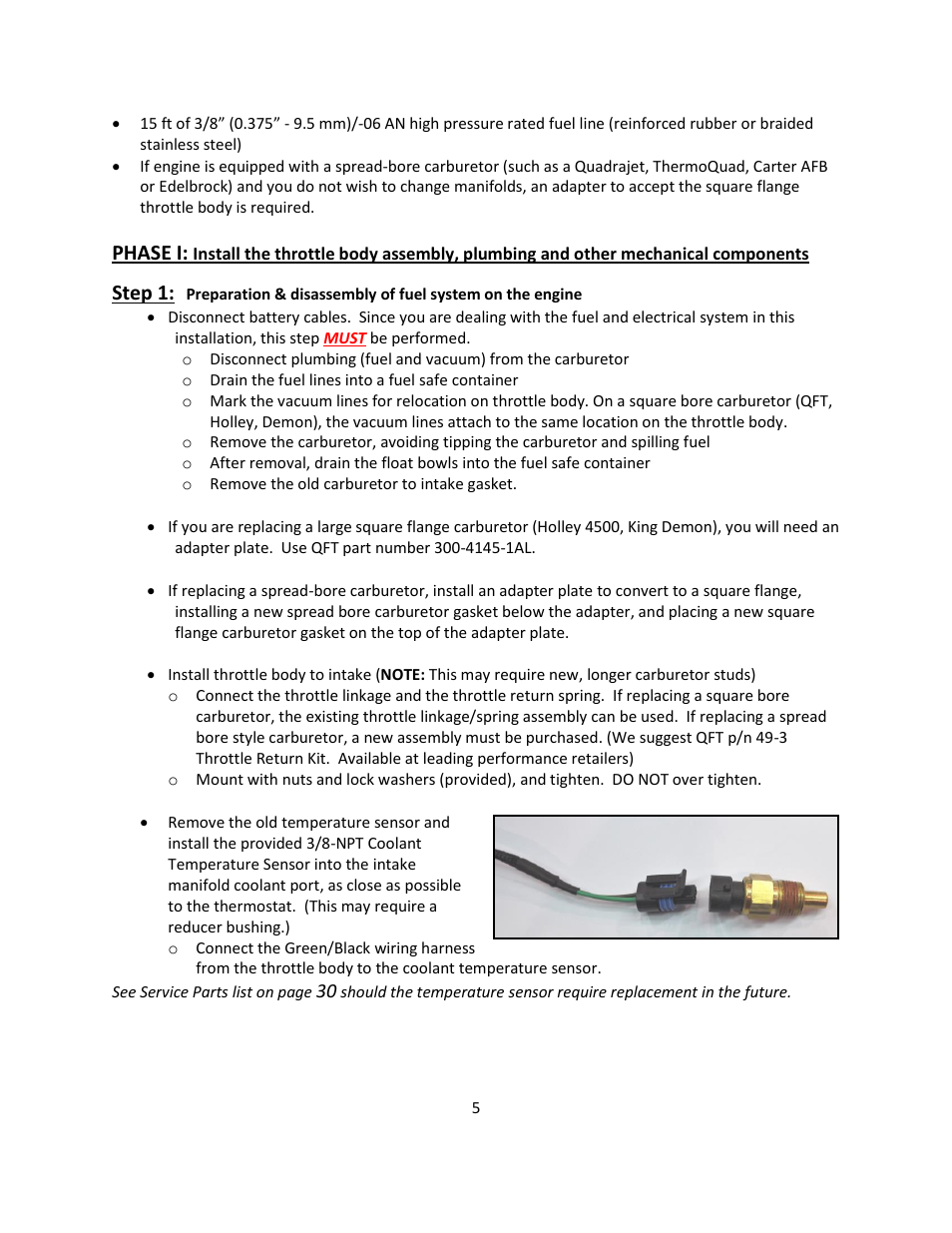 Phase i, Step 1 | Quick Fuel Technology Qfi Electronic Fuel Injection System User Manual | Page 5 / 31