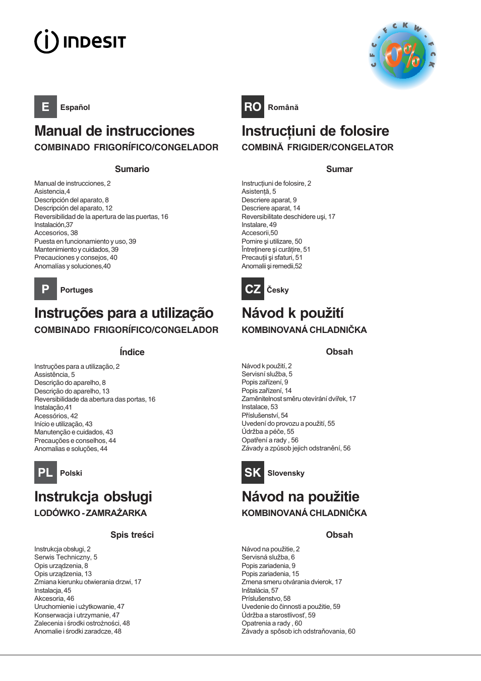 Manual de instrucciones, Instruções para a utilização | Indesit BIAAA 23 V X Y User Manual | Page 2 / 60