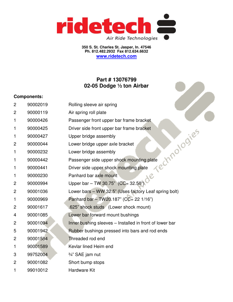 Ridetech 13076799 User Manual | 5 pages