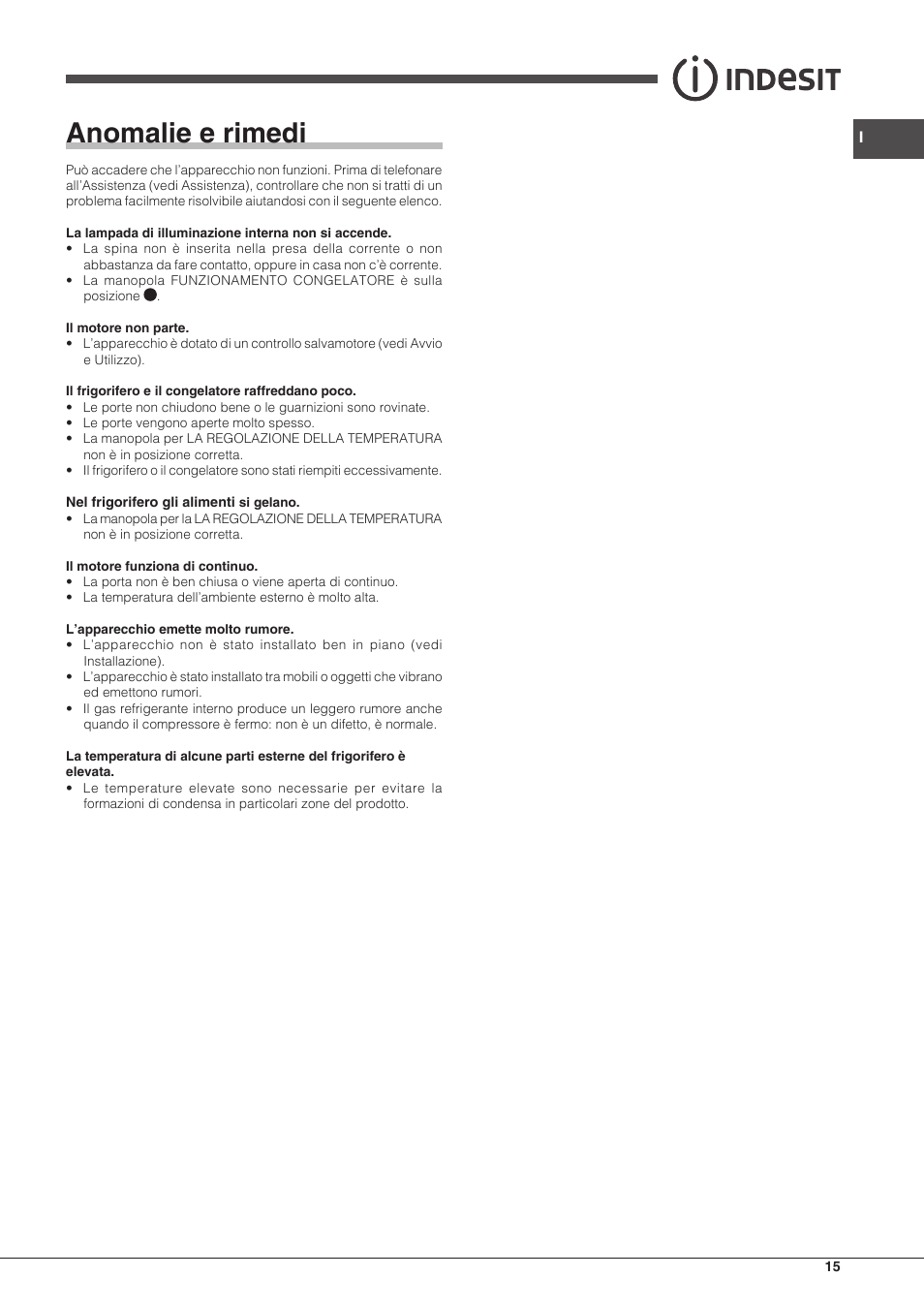 Anomalie e rimedi | Indesit BIAxxxx User Manual | Page 15 / 48