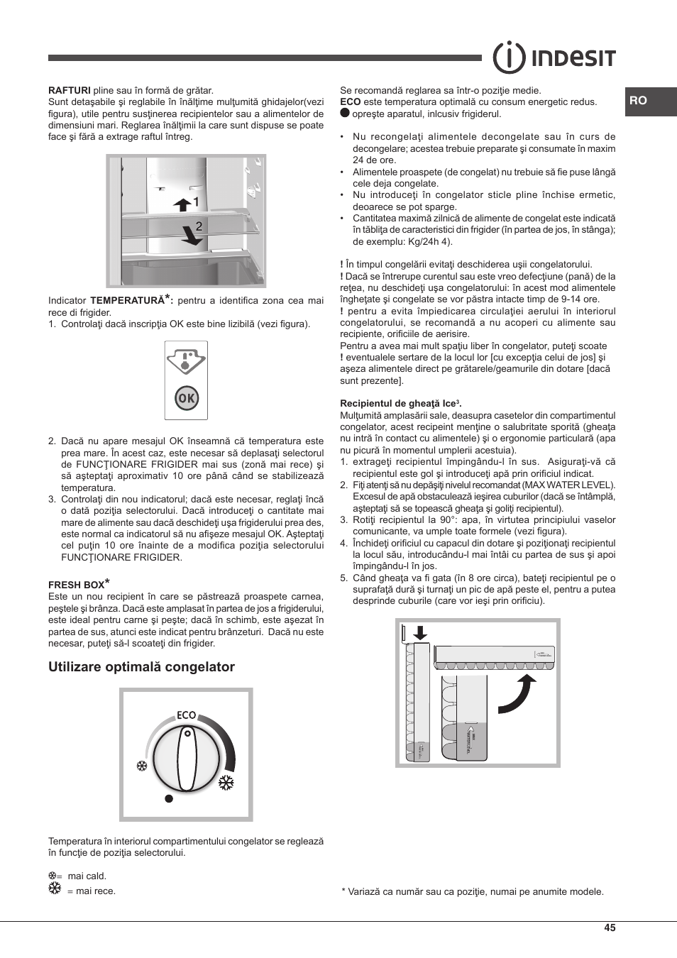 Utilizare optimală congelator | Indesit BIAxxxx User Manual | Page 45 / 48