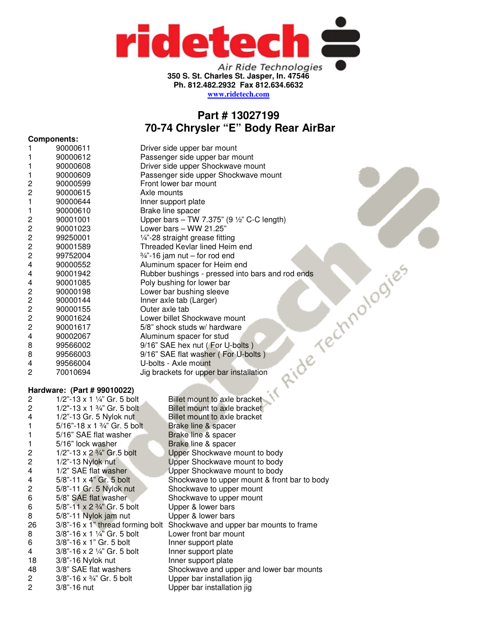 Ridetech 13027199 User Manual | 8 pages