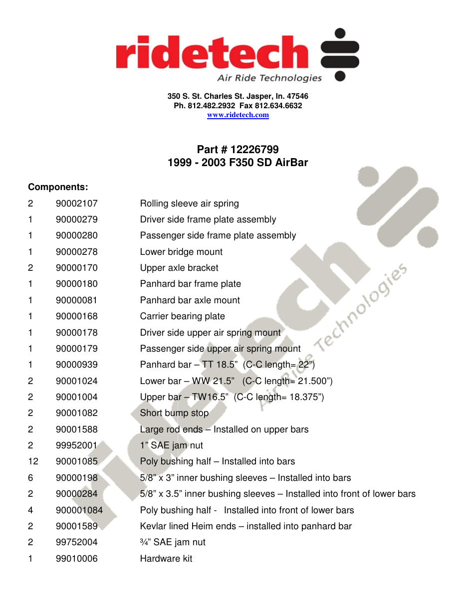 Ridetech 12226799 User Manual | 5 pages