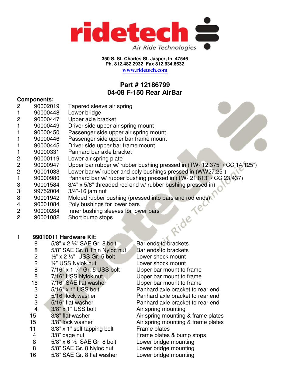 Ridetech 12186799 User Manual | 5 pages