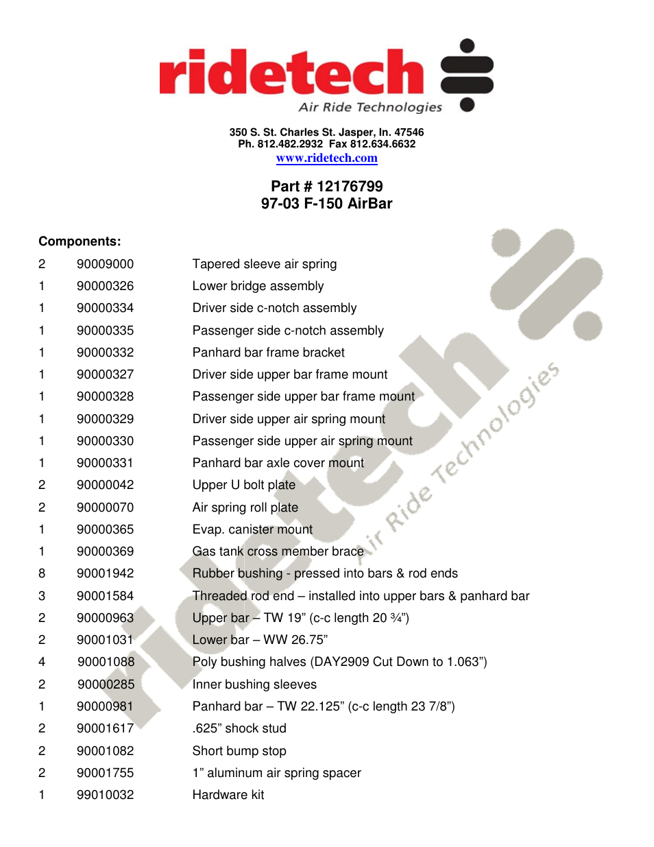 Ridetech 12176799 User Manual | 7 pages