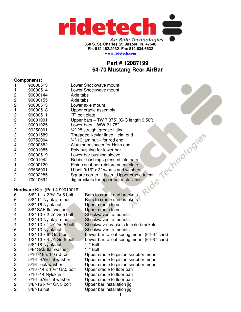 Ridetech 12087199 User Manual | 8 pages