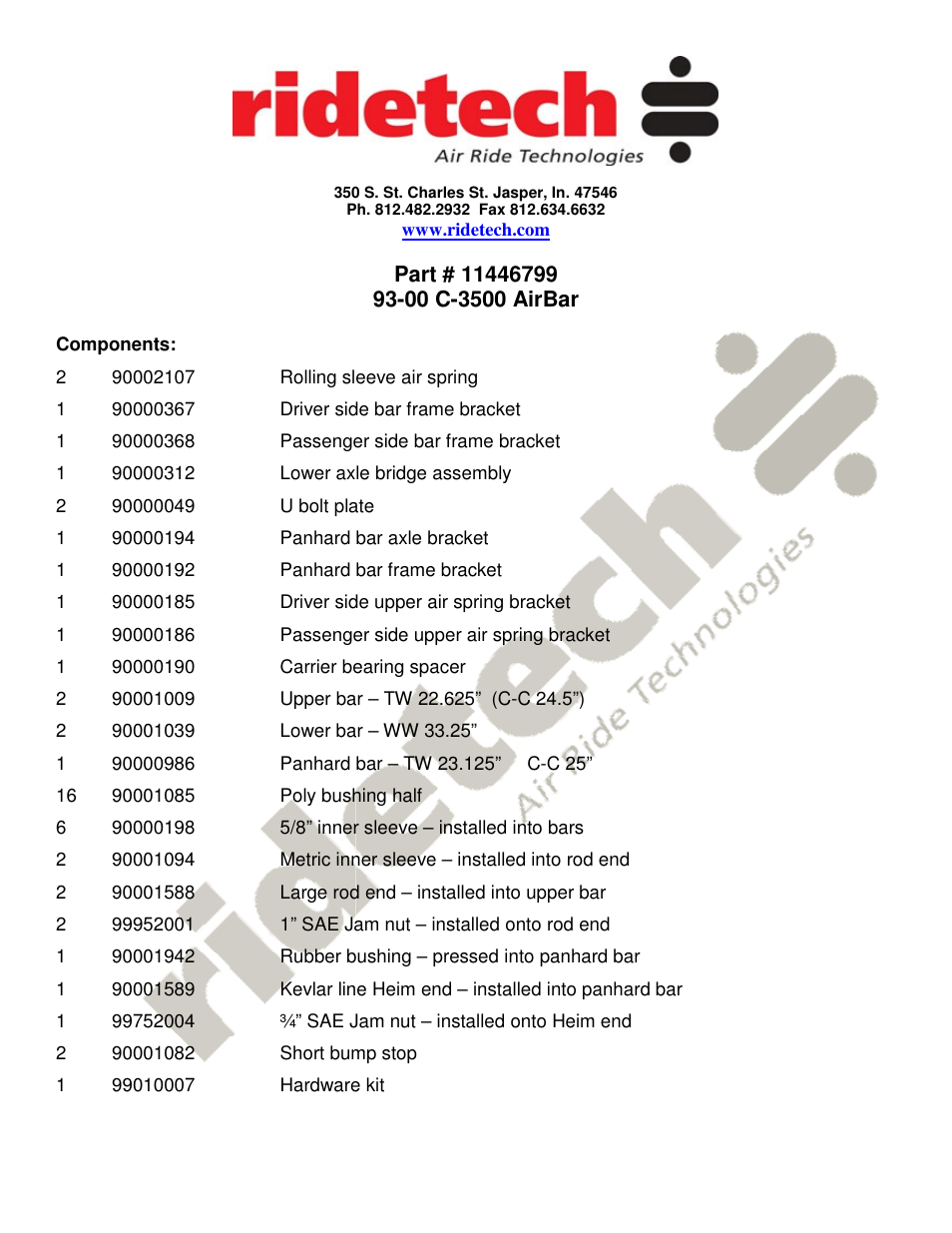 Ridetech 11446799 User Manual | 6 pages