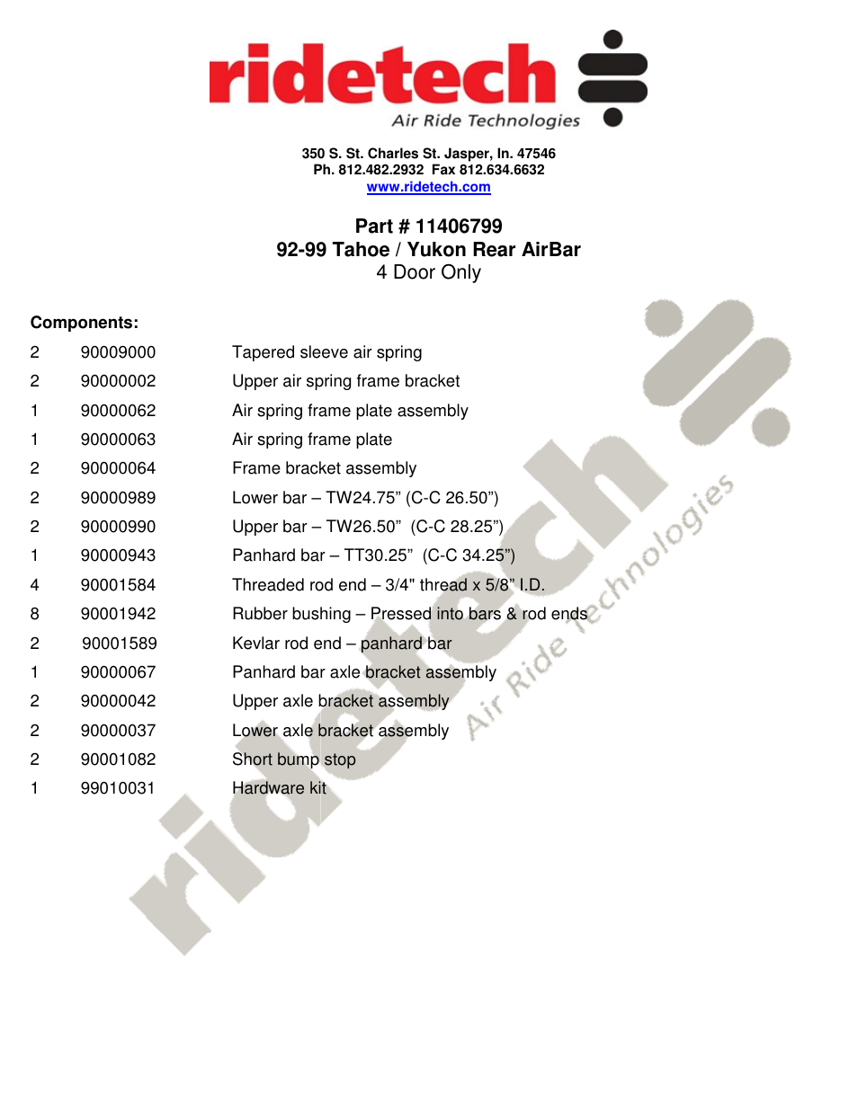 Ridetech 11406799 User Manual | 5 pages