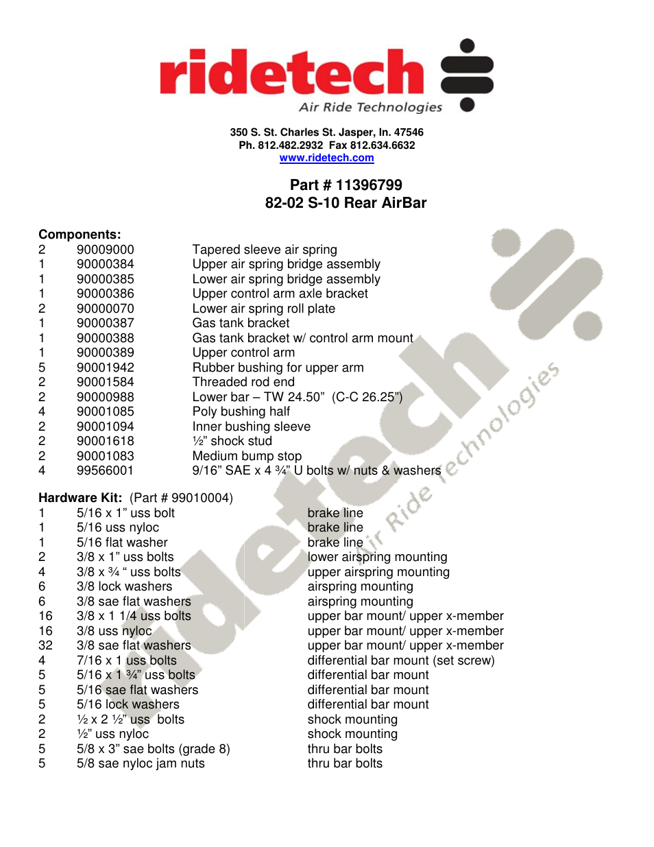 Ridetech 11396799 User Manual | 5 pages