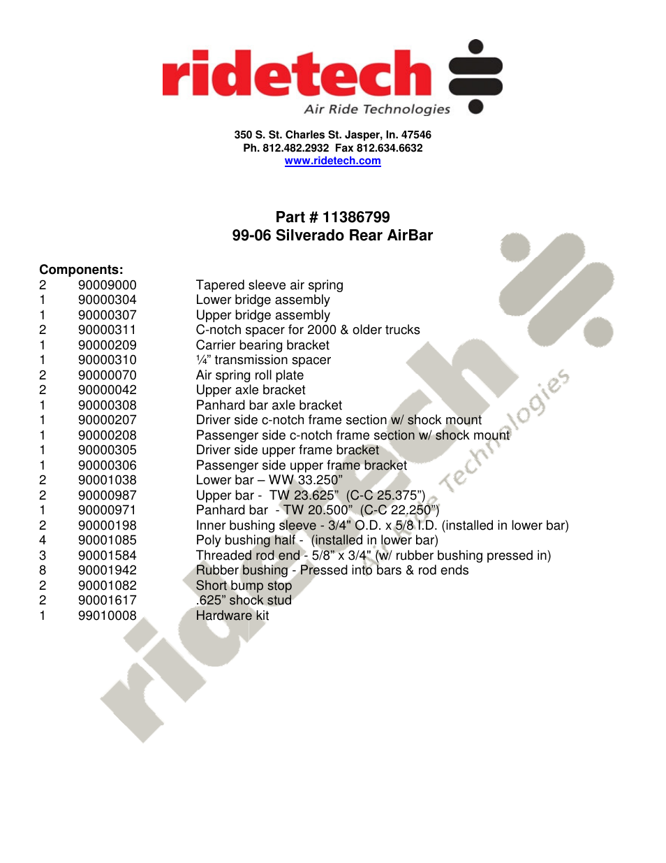 Ridetech 11386799 User Manual | 8 pages