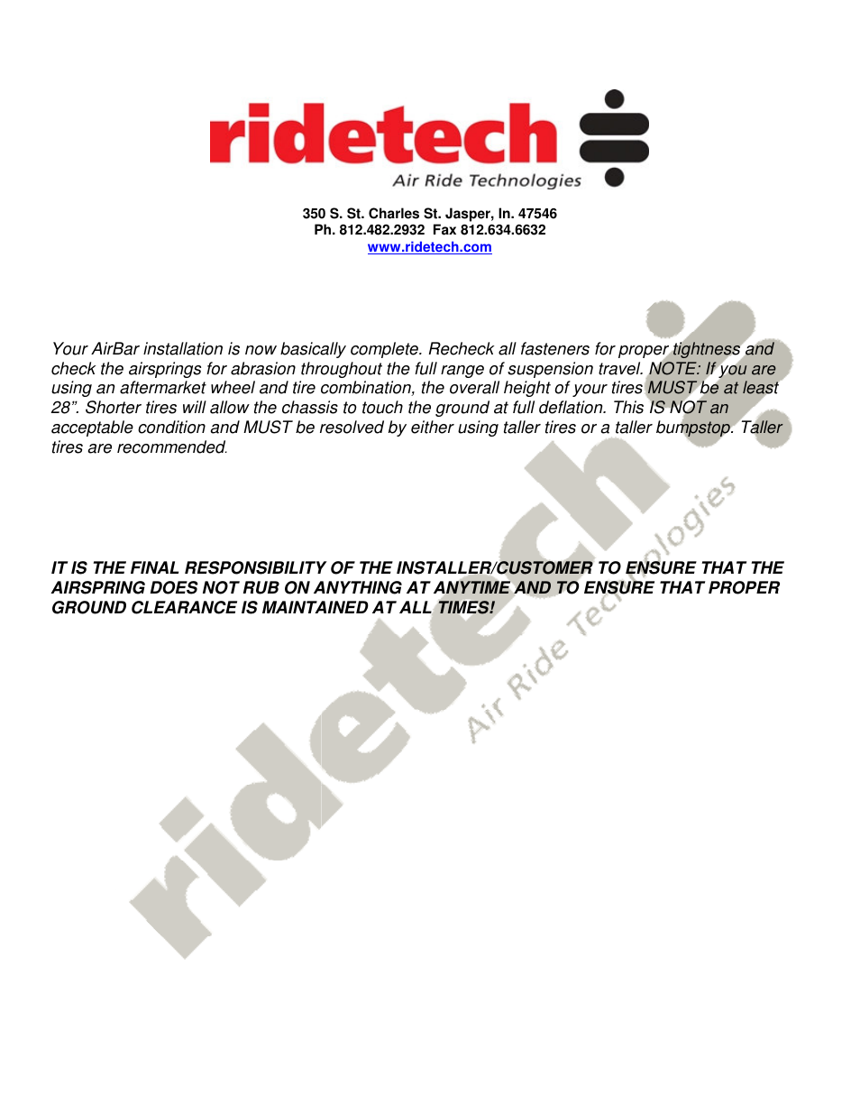 Ridetech 11386799 User Manual | Page 8 / 8