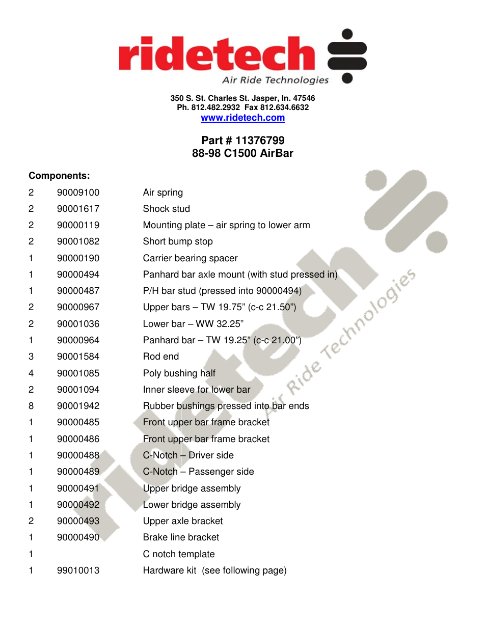 Ridetech 11376799 User Manual | 6 pages