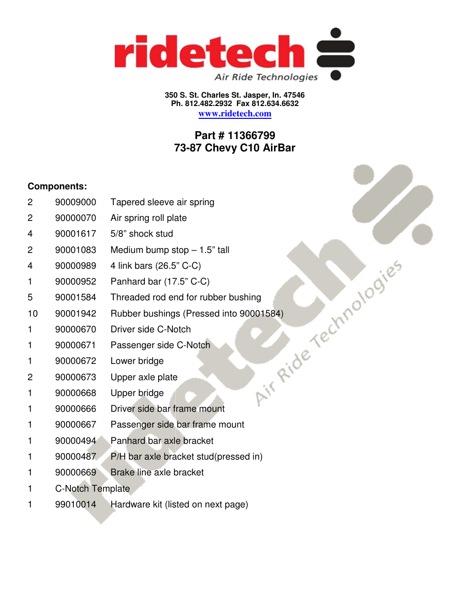 Ridetech 11366799 User Manual | 6 pages