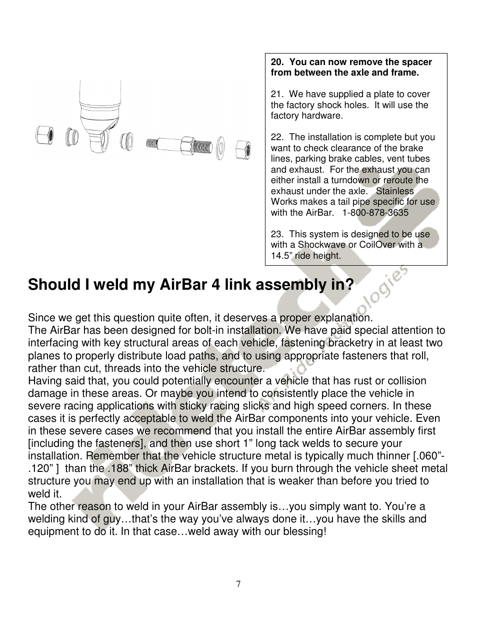 Should i weld my airbar 4 link assembly in | Ridetech 11167199 User Manual | Page 7 / 7