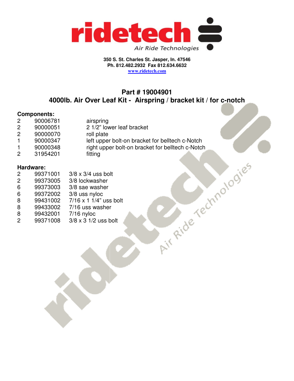 Ridetech 19004901 User Manual | 4 pages