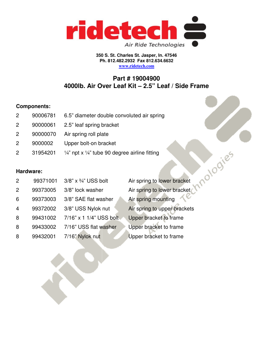 Ridetech 19004900 User Manual | 4 pages