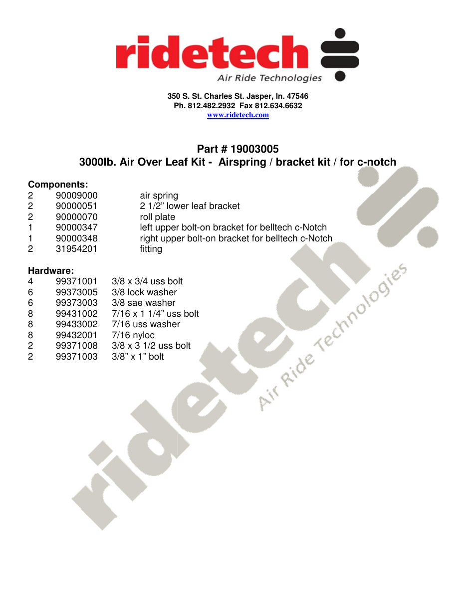 Ridetech 19003005 User Manual | 4 pages