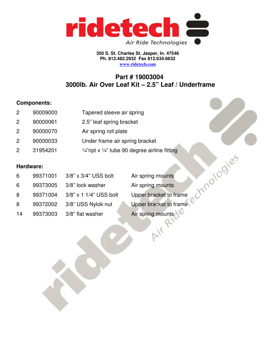 Ridetech 19003004 User Manual | 4 pages