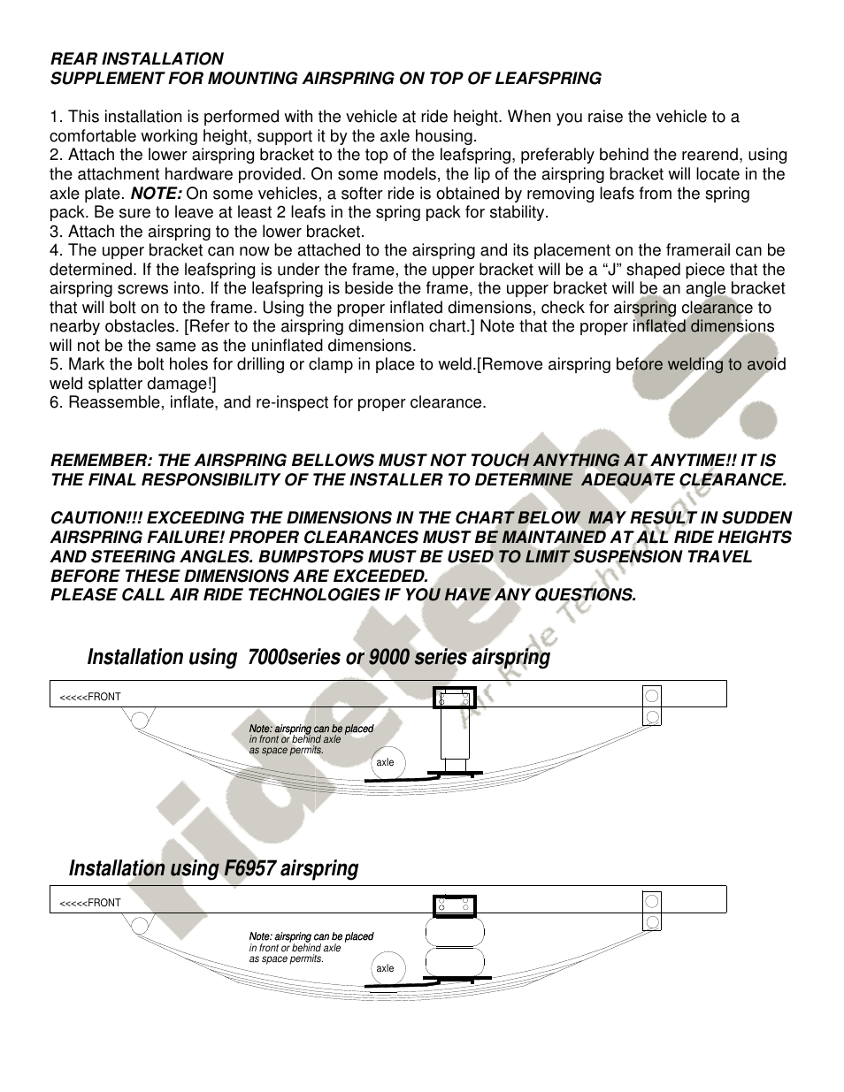 Installation using f6957 airspring | Ridetech 19003004 User Manual | Page 2 / 4