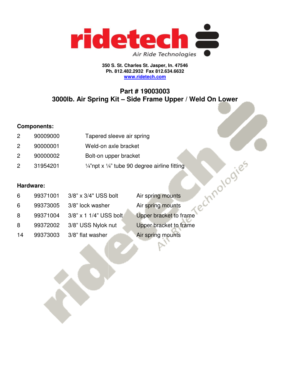Ridetech 19003003 User Manual | 3 pages