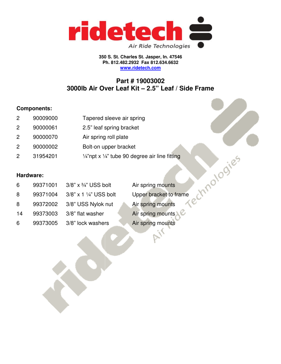 Ridetech 19003002 User Manual | 4 pages