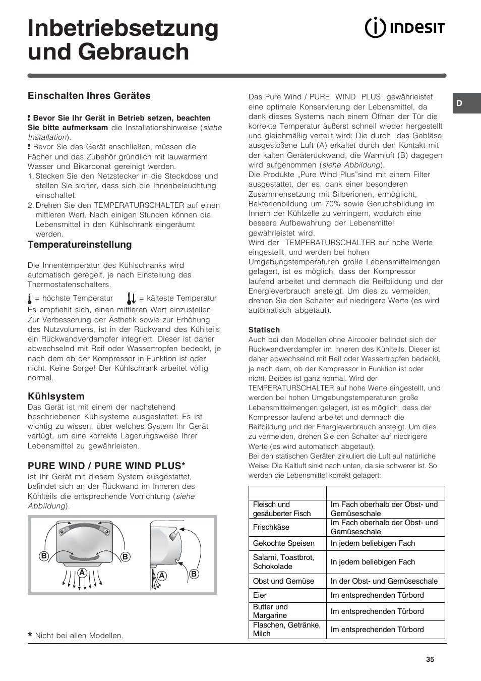 Inbetriebsetzung und gebrauch | Indesit BAAN 13 User Manual | Page 35 / 72