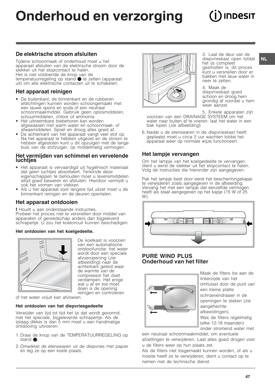 Onderhoud en verzorging | Indesit BAAN 13 User Manual | Page 47 / 72