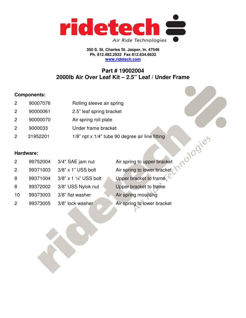 Ridetech 19002004 User Manual | 4 pages