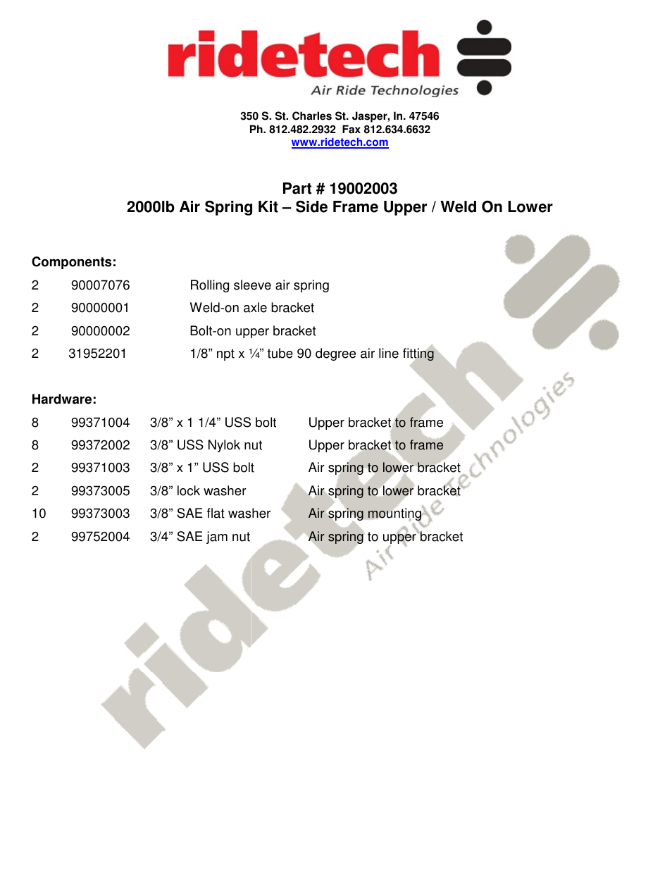 Ridetech 19002003 User Manual | 3 pages