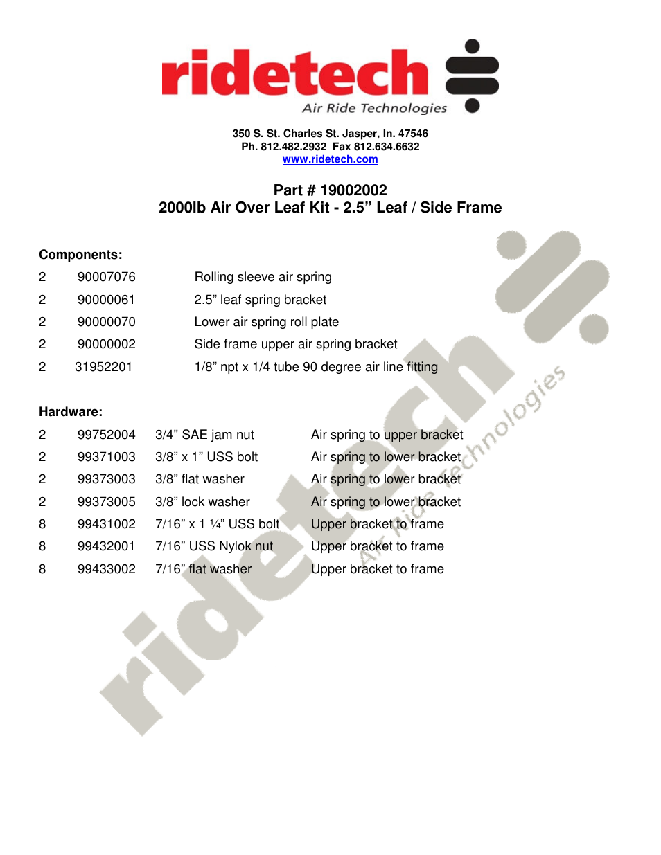 Ridetech 19002002 User Manual | 4 pages