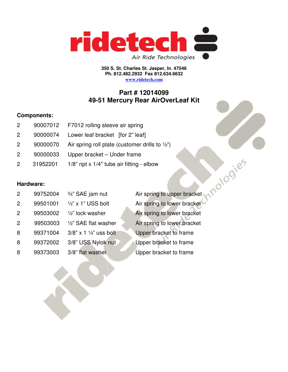 Ridetech 12014099 User Manual | 4 pages