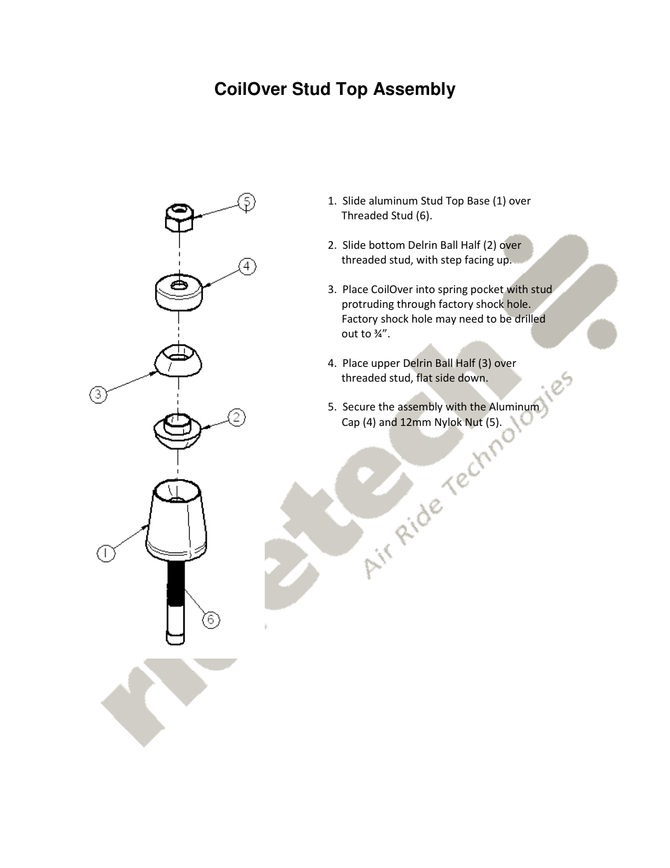 Ridetech COIL-OVER Stud Top Assembly User Manual | 1 page